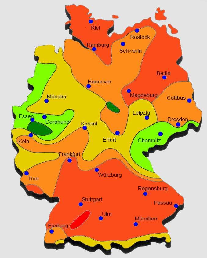 Globalstrahlungsverteilung in Deutschland Jährliche Sonnen- Energieeinstrahlung Scheindauer kwh/m²a h/a 780 860 1300 1400 860 930