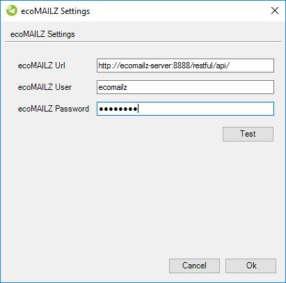 2. Windows 15 fordert das System Sie auf, die Verbindungsdaten zu ecomailz einzugeben.