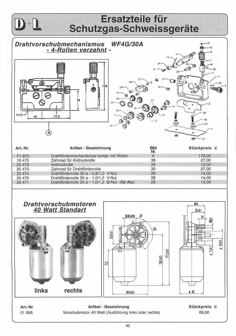 Ersatzteile für SchutzgasSchweissgeräte Drahtvorschubmechanismus WF4G/30A 4Ro//en verzahnt ~ l Art.Nr.