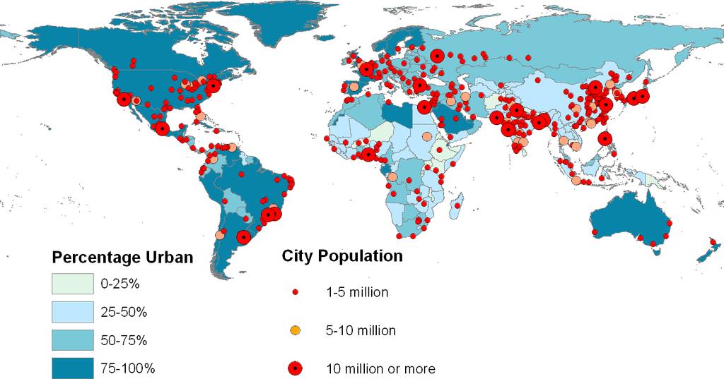 Urbanisierungstrend Heute leben erstmals mehr als 50 % der Weltbevölkerung in Städten, bis 2030 werden es voraussichtlich fünf Milliarden Menschen sein.