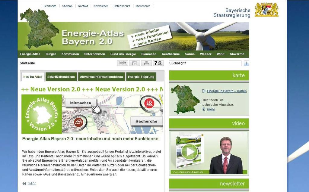 Der Energie-Atlas Bayern 2.0 - Fortsetzung einer Erfolgsgeschichte Abbildung 1: Startseite des Energie-Atlas Bayern 2.
