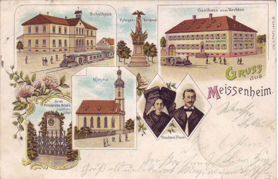 Landort Meissenheim mit Uhrradstempel 5 Mi. Nr.