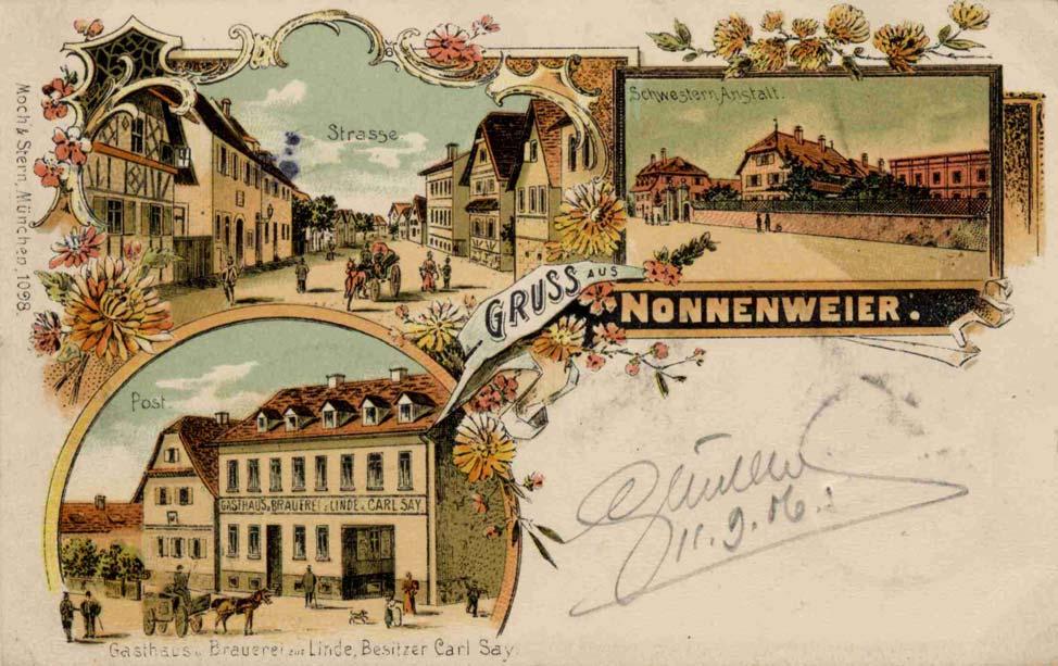 : 2963 Bemerkung: Uhrradstempelentwertung Landort Nonnenweier mit Uhrradstempel Nr. 9. Kartenanschluss Lahr/Dinglingen.
