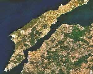 Dardanellen - Im Altertum hieß diese Meerenge Hellespont aus Wikipedia, der freien Enzyklopädie Dardanellen Landsat-Bild der