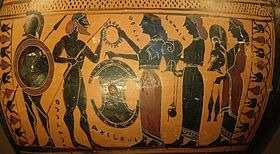 Achilleus aus Wikipedia, der freien Enzyklopädie Thetis gibt ihrem Sohn Achill seine neuen, von Hephaistos geschmiedeten Waffen.