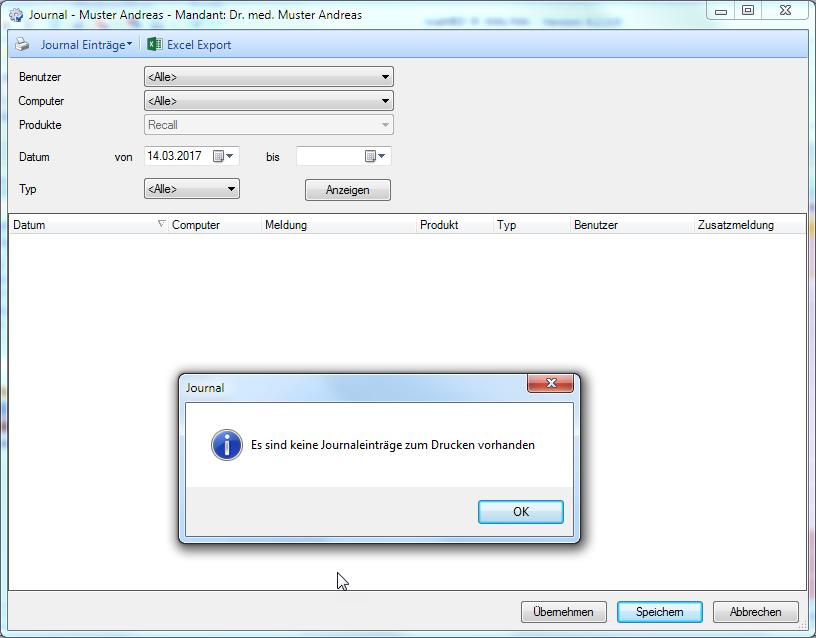 Falls keine Einträge zur Selektion vorhanden sind, wird beim Versuch ein Journal zu Drucken, eine
