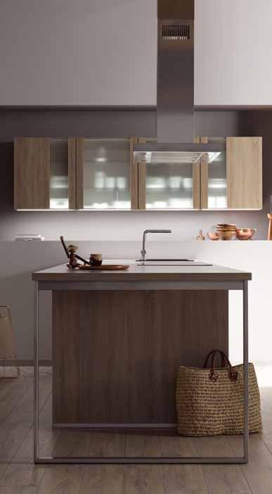 199,- Küche DELTA, Polarweiß kombiniert mit Sonoma Eiche Nachbildung, mit Edelstahl-Bügelgriff und Ansatztisch mit Kufe, Maß: ca. 420 x 240 x 185 cm.