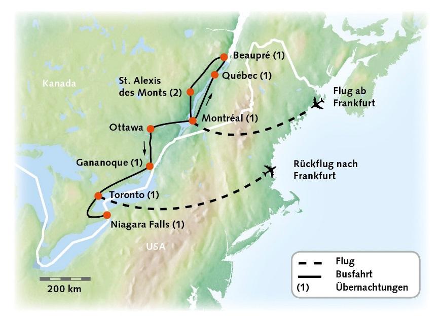 Höhepunkte der Reise Stadtbesichtigungen in Québec City, Montréal, Ottawa und Toronto Besuch des beeindruckenden Canyon Sainte Anne mit kurzer Wanderung Zwei Übernachtungen in der wunderschönen