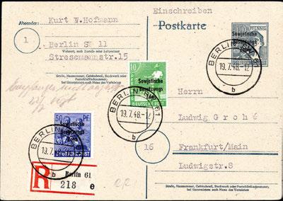 16/30 1 400,- 90,- BERLIN 9090 BERLIN SW11 12/10 48, roter Freistempler über 84 Pfg. auf Orts-R-Brief nach Berlin N54.