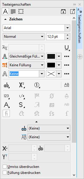 Textbearbeitung in CorelDRAW Seite 9 von 57 erhalten nun das Andockfenster Texteigenschaften mit den drei Kategorien Zeichen ( ), Absatz ( ) und Rahmen ( ).
