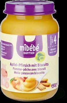 Mahlzeiten süss Eine fruchtige Versuchung Die Mibébé Bio-Früchte-Gläschen sind eine ideale Zwischenmahlzeit für Babys nach 4 Monaten.