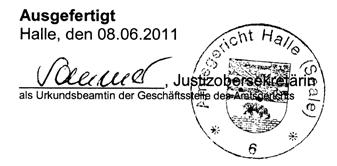 Jahrgang 1 6. Juli 2011 Nr. 10 Amtsblatt der Stadt Wettin-Löbejün Seite - 37 - Der Versteigerungsvermerk ist am 16.05.2004 in das Grundbuch eingetragen worden.