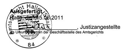 Seite - 38 - Amtsblatt der Stadt Wettin-Löbejün Nr. 10 6. Juli 2011 Jahrgang 1 Der Versteigerungsvermerk ist am 26.04.2007 in das Grundbuch eingetragen worden.