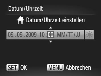 Einstellen von Datum und Uhrzeit Der Bildschirm zum Einstellen von Datum/Uhrzeit wird bei der ersten Inbetriebnahme der Kamera angezeigt.