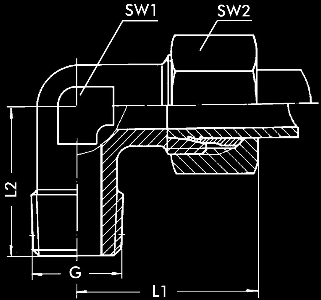 Serie Schneidringverschraubungen - Messing und verschraubung für rohre, Kupferrohre und Polyamidschläuche Winkel-Einschraubverschraubung - konisch L1 L2 SW1 SW2 05183309