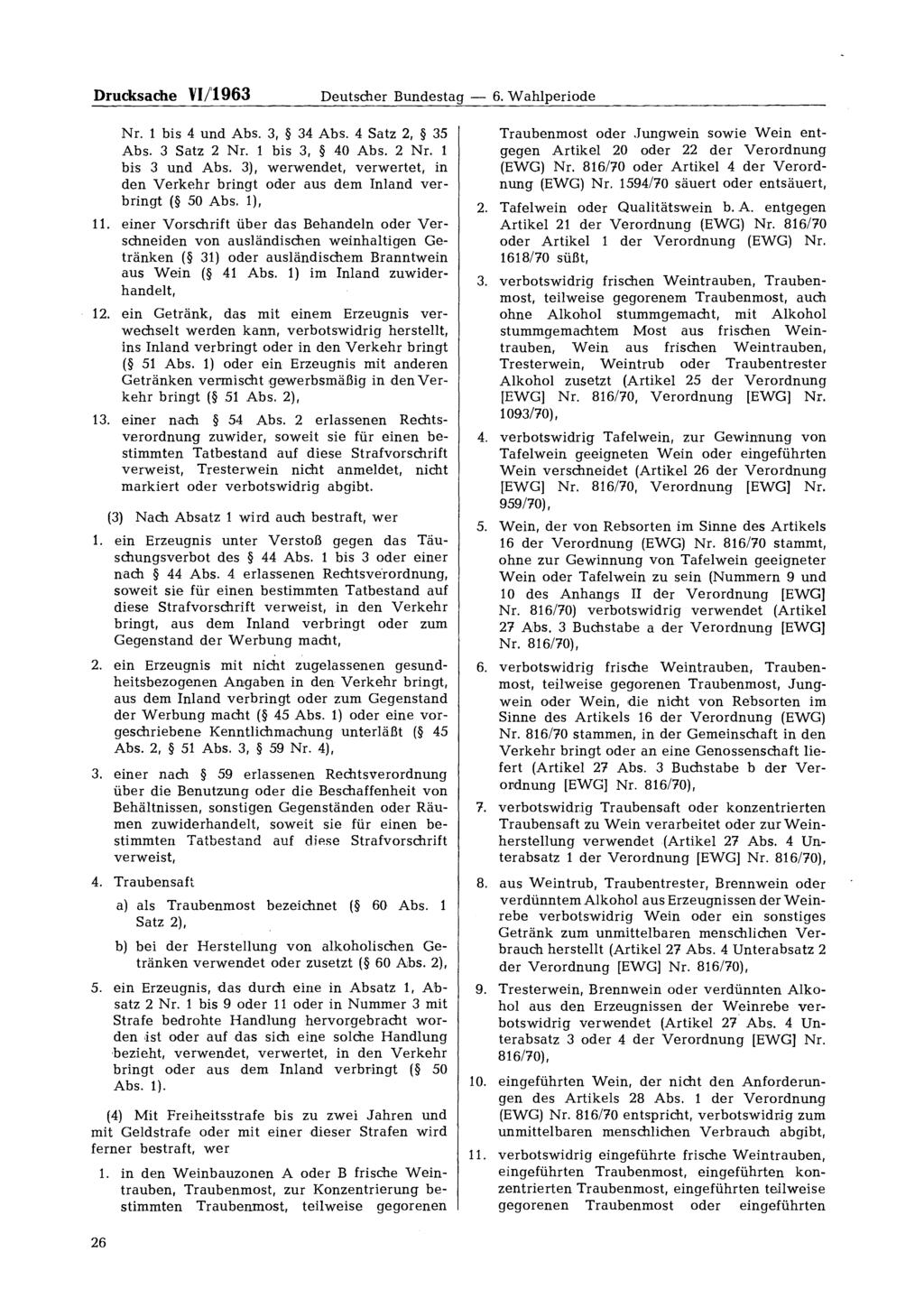 Drucksache VI/1963 Deutscher Bundestag 6. Wahlperiode Nr. 1 bis 4 und Abs. 3, 34 Abs. 4 Satz 2, 35 Abs. 3 Satz 2 Nr. 1 bis 3, 40 Abs. 2 Nr. 1 bis 3 und Abs.