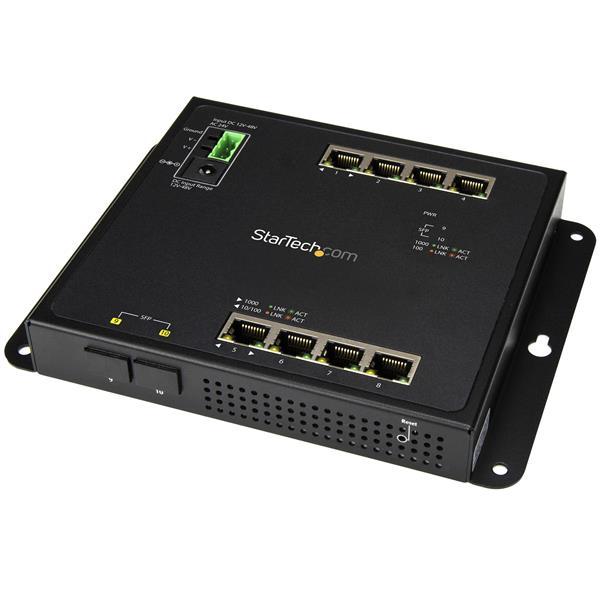 8 Port Gigabit Ethernet Switch mit 2 SFP Verbindungen - Managed - Wandmontage mit Front Zugriff Product ID: IES101G2SFPW Dieser Gigabit-Ethernet-Switch fügt Ihrem Netzwerk 8 GbE-Kupferports und 2