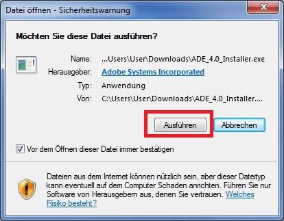 Installation von Adobe Digital Editions 1. Starten Sie die ADE_4.0_Installer.