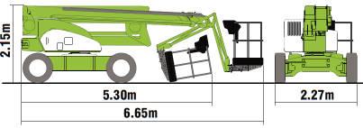 Gelenkteleskopbühne GTL210 Hybrid GTL Arbeitshöhe max. 20,80 m Plattformhöhe max. 18,80 m Knickpunkthöhe 7,20 m Reichweite max. 12,50 m Drehbereich 355 Arbeitskorb: Korbtragkraft max.