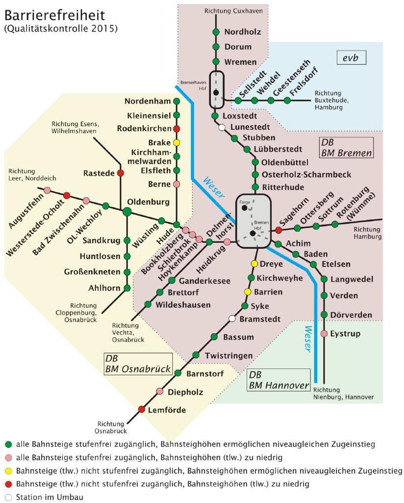 Schienenpersonennahverkehr Abbildung 46 Barrierefreiheit der niedersächsischen VBN-Stationen (Quelle: Agentur Bahnstadt,
