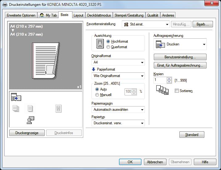 3 Drucken Drucken eines Dokuments Drucken eines Dokuments 1. Stellen Sie im Menü "Papier" des Druckerbedienfelds Papiersorte und -format entsprechend dem eingelegten Papier ein. 2.
