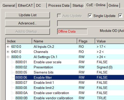 Abb. 136: EL3102, CoE-Verzeichnis Hinweis EtherCAT-Systemdokumentation Es ist die ausführliche Beschreibung in der EtherCAT-Systemdokumentation (EtherCAT Grundlagen --> CoE Interface) zu beachten!