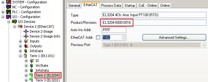 Anhang Gerätebeschreibung ESI-File/XML Achtung ACHTUNG bei Update der ESI-Beschreibung/EEPROM Manche Slaves haben Abgleich- und Konfigurationsdaten aus der Produktion im EEPROM abgelegt.