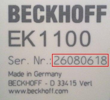 Abb. 1: EL5021 EL-Klemme, Standard IP20-IO-Gerät mit Chargennummer und Revisionskennzeichnung (seit