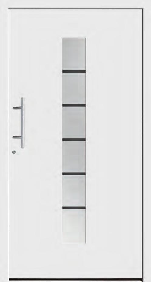 AG038-1 Edelstahl, 1000 mm Türmodell (¹⁷⁷) Farbe: Weiß RAL 9016 Glas: R-1257 mattiert mit klaren Streifen Griff: