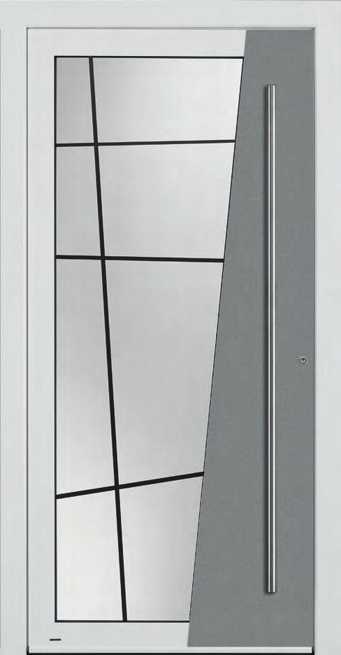 Haustür Designfeld rechts Feinstruktur Anthrazitgrau VS 05 mit Metallic-Effekt Glas: feinmattiert mit klaren Streifen Farbe: Flügel- und