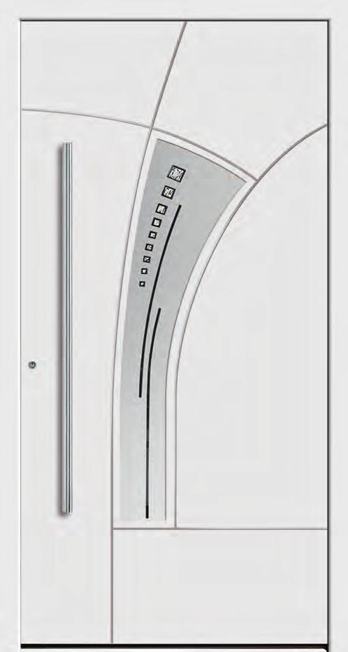 TreND T3-110-02 1 Türmodell (249) erhabene Edelstahl-Lisenen außen, nuten innen Farbe: Weiß RAL 9016 Glas: O-22 Designglas mattiert mit