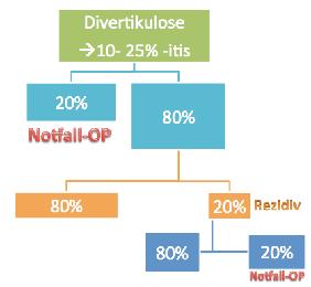 natürlicher Verlauf Divertikel > Divertikulitis Inzidenz -%,3 (Kohorten GB/USA.