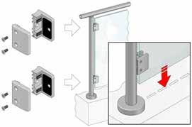 Glasklemmhalter Die Verwendung von Glasklemmen ohne Sicherungsstift und ohne Sicherungsplatte ist nur zulässig, wenn ein bsturz der Scheibe unmöglich ist (z.b. Bodenmontage des Geländers).