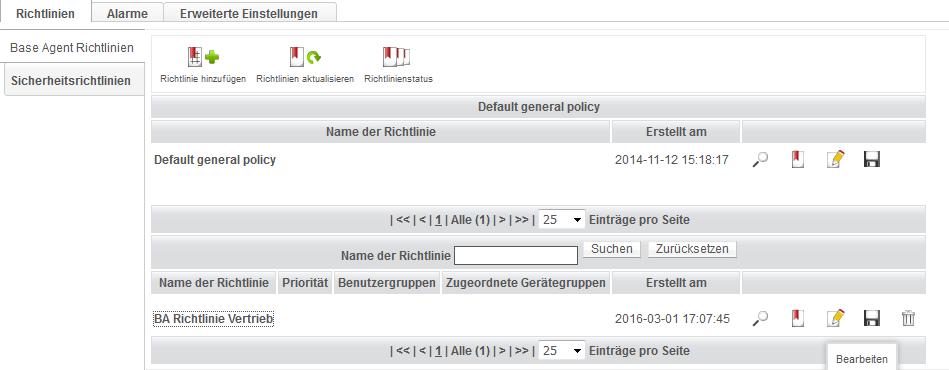 Nicht in verfügbar. Löscht die Richtlinie Abb.