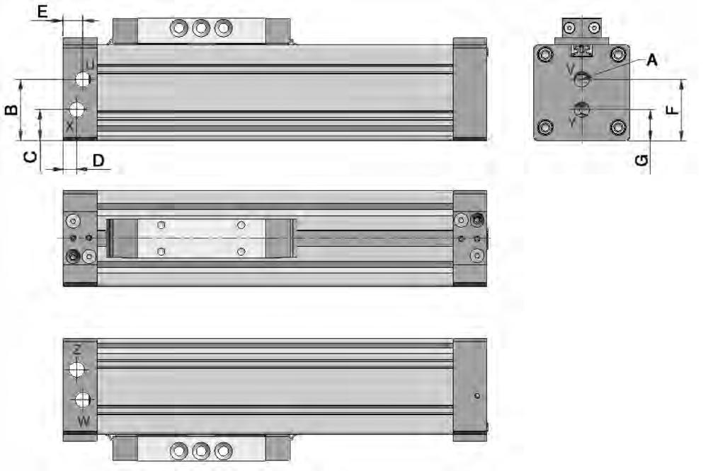 Kolbenstangenlose Zylinder Baureihe ZX Zubehör Luftanschluss für Baureihen ZX-Ø-S und ZX-Ø-K Variante -01 Für beidseitigen