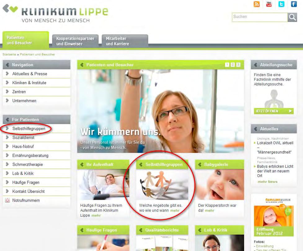 Internetseite der Klinikum Lippe