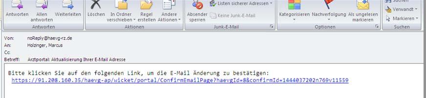 Abbildung 6 Email mit Verifizierungslink Nach der Bestätigung des Links öffnet sich ein neues Fenster, indem die Verifizierung bestätigt wird. Die eingegebene Emailadresse wird nun dargestellt.