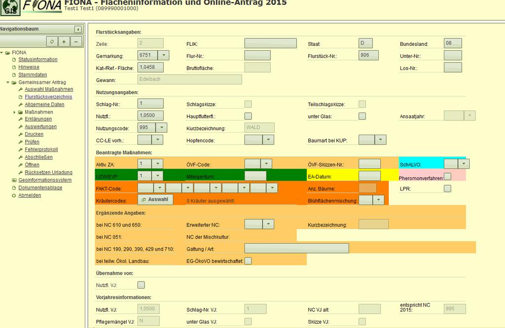 Das Flurstücksverzeichnis (FSV) Geplant: Maßnahmenabschnitte mit Farben hinterlegt Änderungen 2015 Nutzflächen mit 4 Nachkommastellen (Auffüllen mit 00) die Nutzung angeben, die am 01.06.