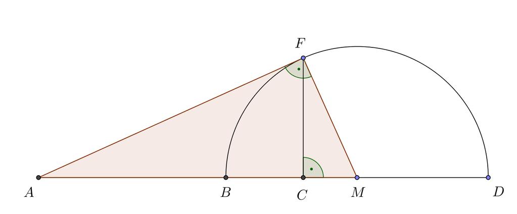 Aufgabe 8 In der abgebildeten Figur kennt man die Strecken AB = 90 cm, BC = 25.2 cm und CD = 44.8 cm. Der Punkt M ist der Mittelpunkt des Halbkreises über der Strecke BD.
