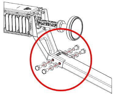 Schritt 12 Führen Sie den ilnb-arm (ohne ilnb) vollständig in die Aussparung unten am Reflektor ein, bis er in die markierte Position einrastet.