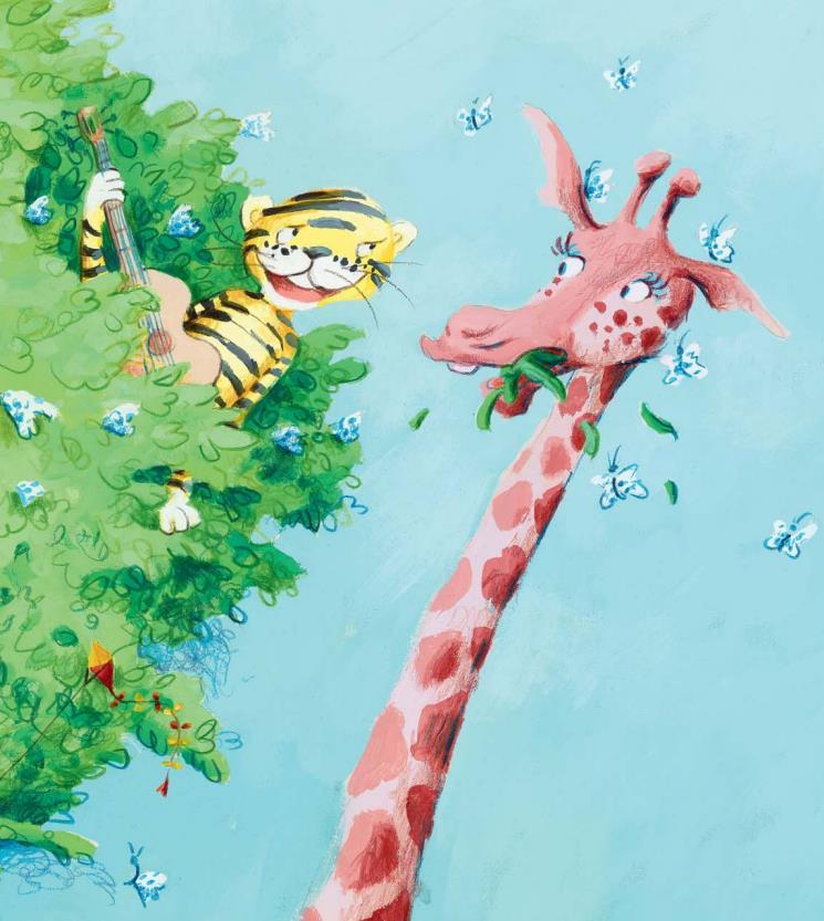 Die Giraffe Greta knabberte gerade in großer Höhe an leckeren Blättern. Christopher musste den Baum hinaufklettern, um mit ihr zu sprechen. Guten Morgen, Greta! Kannst du mir vielleicht helfen?