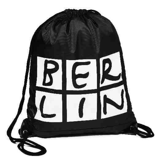 Fashion / Taschen Sportbeutel BERLIN Maße: x cm Material: Nylon Turnbeutel mit Kordelzügen (wie ein Rucksack tragbar), verstärkte Ecken s/b 00-500 s/w 00-50