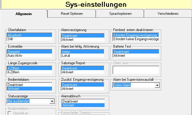 Sys-Einstellungen Reiter allgemein: Überfallalarm: Akustisch = bei Aktivierung des Überfallalarms wird ein lokaler Alarm ausgelöst Still = es wird kein lokaler Alarm ausgelöst jedoch eine Meldung