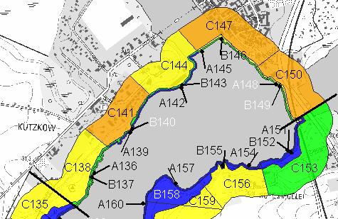 Planungsabschnitt DE80001587539_P05 Stationierung Segment A136 C150 (fortlaufende Westufer südlich Kützkow bis Verbindung zwischen Tiekowsee und Pritzerber See -Vorschlag un GK 2 GK 2 GK 4 Defizit 0