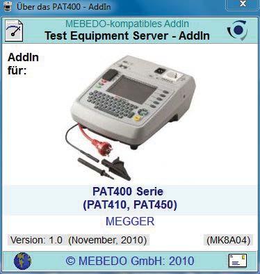 8 Versionsinformation Im Startdialog der Hauptanwendung und in der Geräteliste kann der Anwender über das Menü Extras AddIns PAT400 Info... den Info-Dialog vom AddIn öffnen (siehe Abb. 8.1).