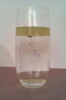 Gib in das Glas zur Hälfte Wasser und ein wenig Öl. Achte darauf, dass das Glas nicht randvoll wird. 2.
