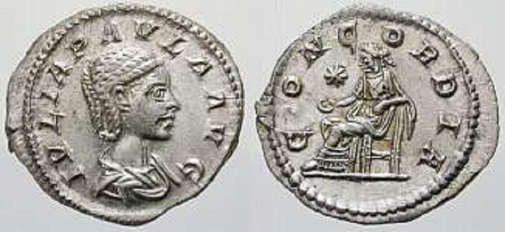 - IVLIA SOAEMIAS (218-222) Mutter des Elagabalus AR - Denar 2,89g Rom Av: IVLIA SOAEMIAS AVG; Büste mit Palla nach rechts.
