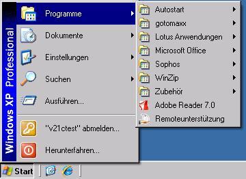 Zum Software-Standardpaket gehören folgende Programme: Adobe Acrobat Reader 7 (Startmenü) Adobe Flashplayer 9 (nicht sichtbar) Citrix MetaFrame Client (Desktop) gotomaxx PDFMAILER 3 (Startmenü) IBM