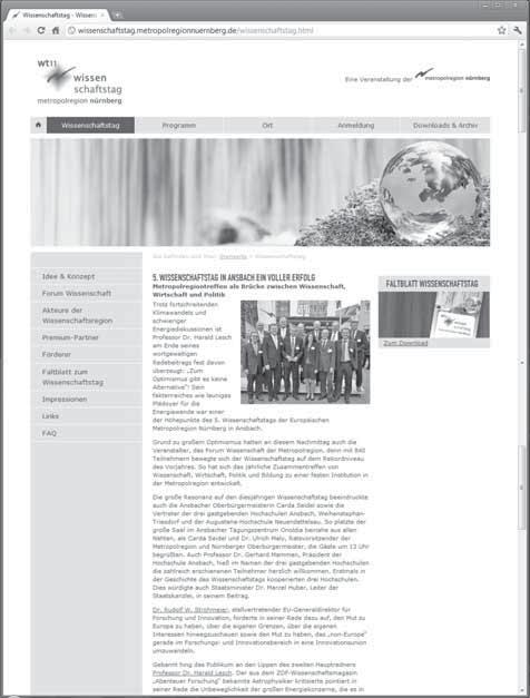 5. Wissenschaftstag der metropolregion nürnberg Kommunikation Internetseite www.em-n.