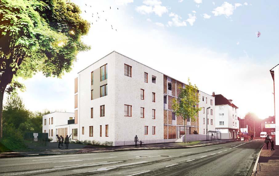 335 m² Leistungsphasen: 1-5 Grafiken: SCHAMP & SCHMALÖER Das Mehrfamilienhaus mit einer Fassade aus geschlämmten